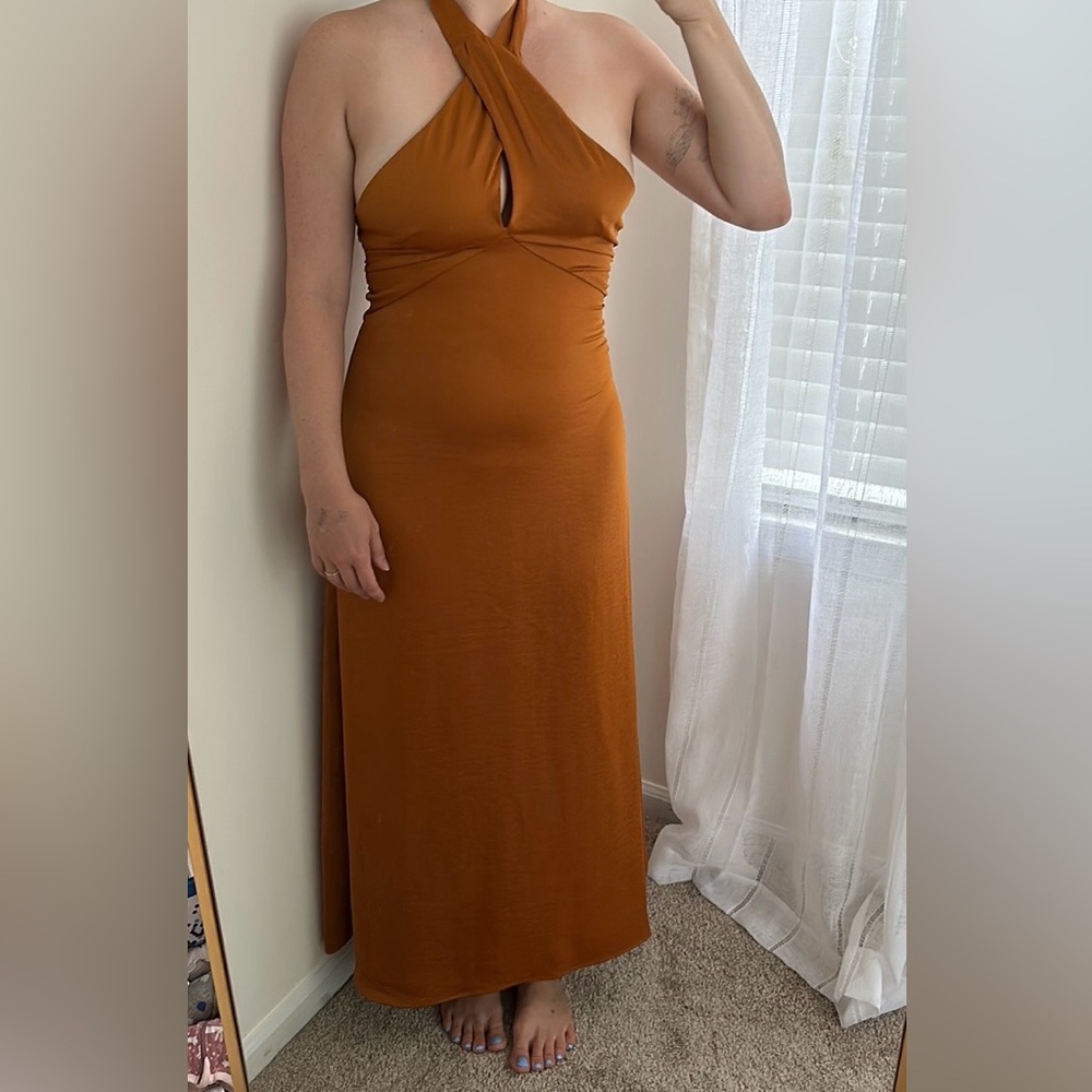 NWOT House of Harlow 1960 Rust Orange Halter Dress